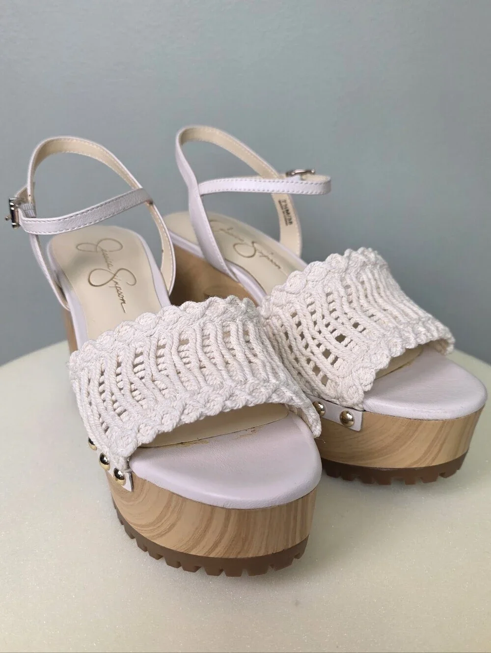 Jessica Simpson Timia Woven Platform Sandals Chalk White Boho Clog Heel 7.5 NIB!